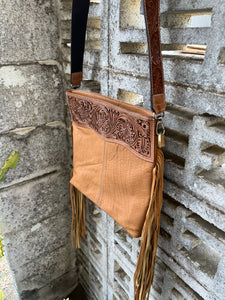 TLB-16 The Design Edge Tooling Hand Carved Medium Sling Bag Tan
