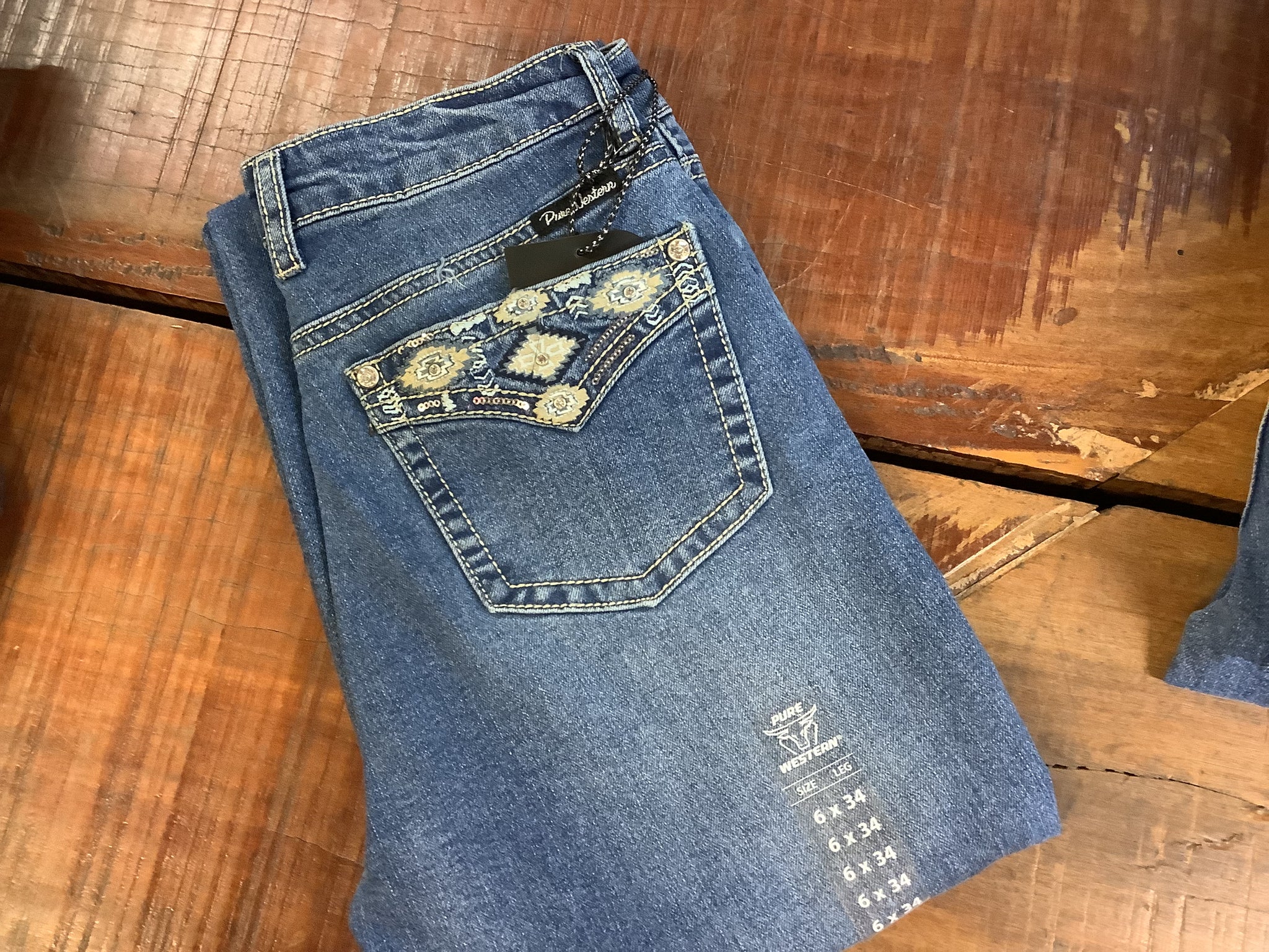 PCP2213848 Pure Western Women's Gia High Rise Boot Cut Jean 34" leg Retro Blue