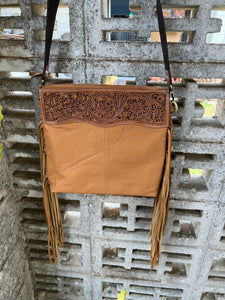 TLB-16 The Design Edge Tooling Hand Carved Medium Sling Bag Tan