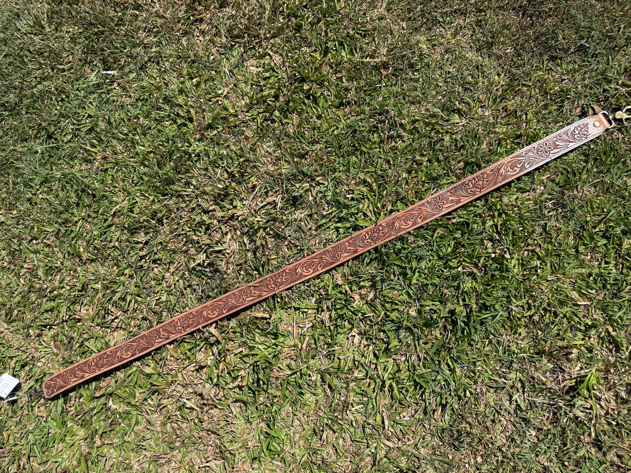 ST-01-01 Brown Tooling Leather Bag Strap