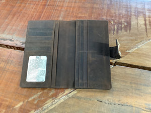 The Design Edge Manta Tooling Leather Slim Button Wallet Brown/White