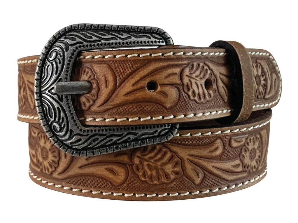 9704300 Roper Girl's Genuine Leather Brown Belt - Hand Tooled