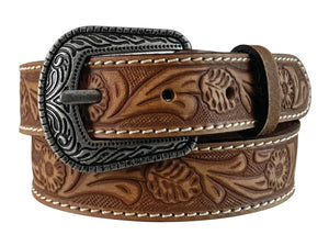 9704300 Roper Girl's Genuine Leather Brown Belt - Hand Tooled