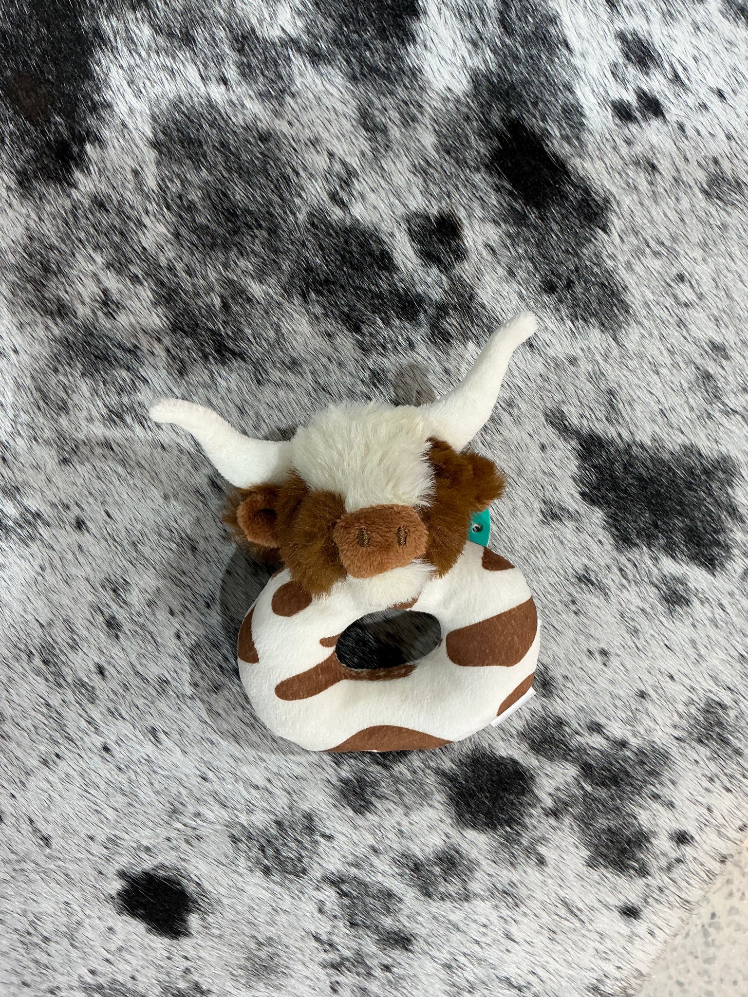 MRGJ0030 Texas Longhorn Highland Brown Cow Baby Plush Rattle 10cm