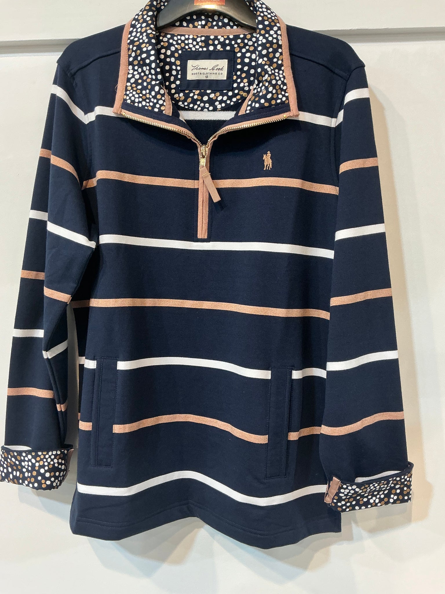 Thomas Cook Ladies Matilda 1/4 Zip Stripe Rugby Navy