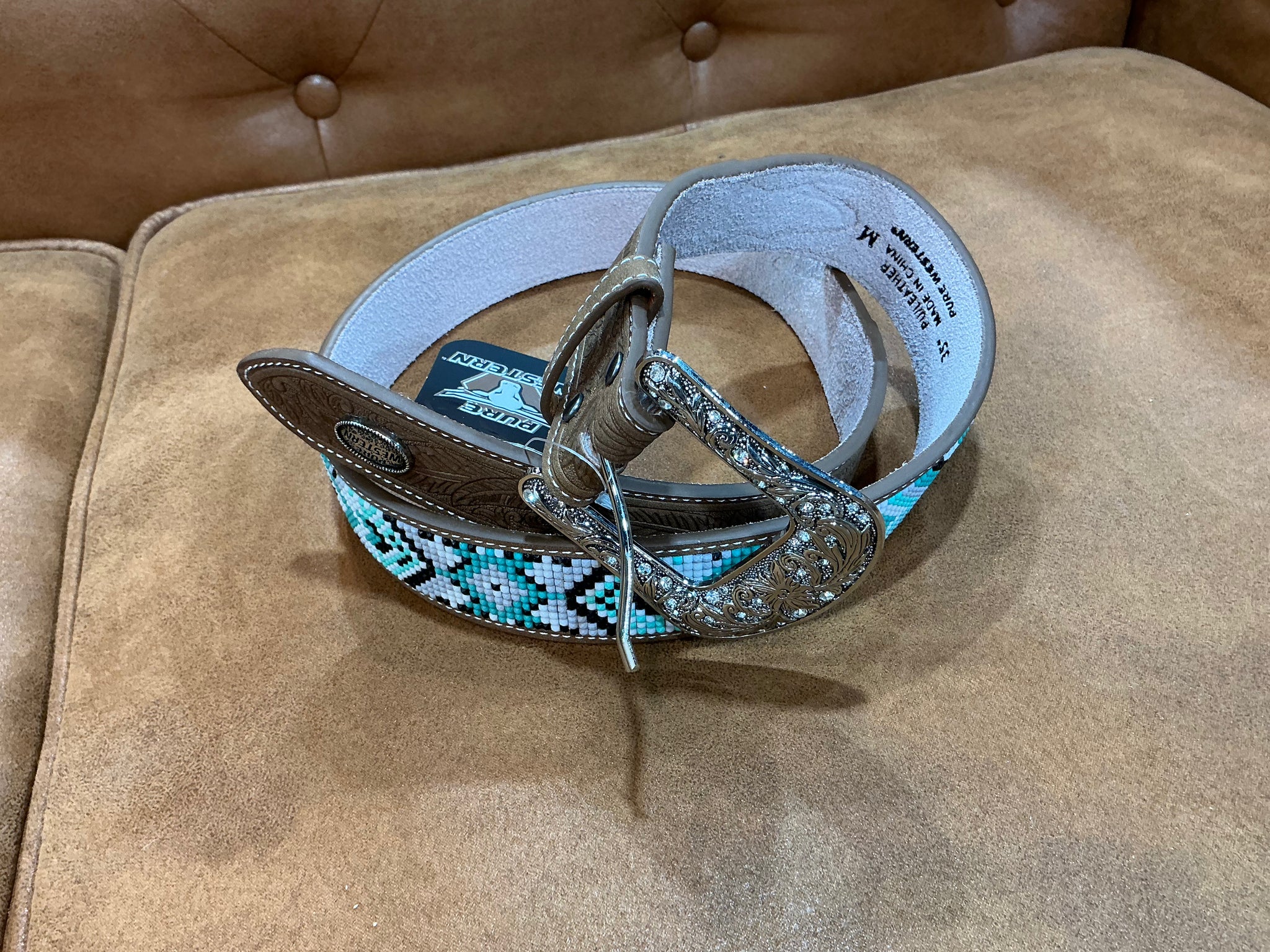 P5S2984BLT Pure Western Ladies Samantha Belt Tan/Turquoise