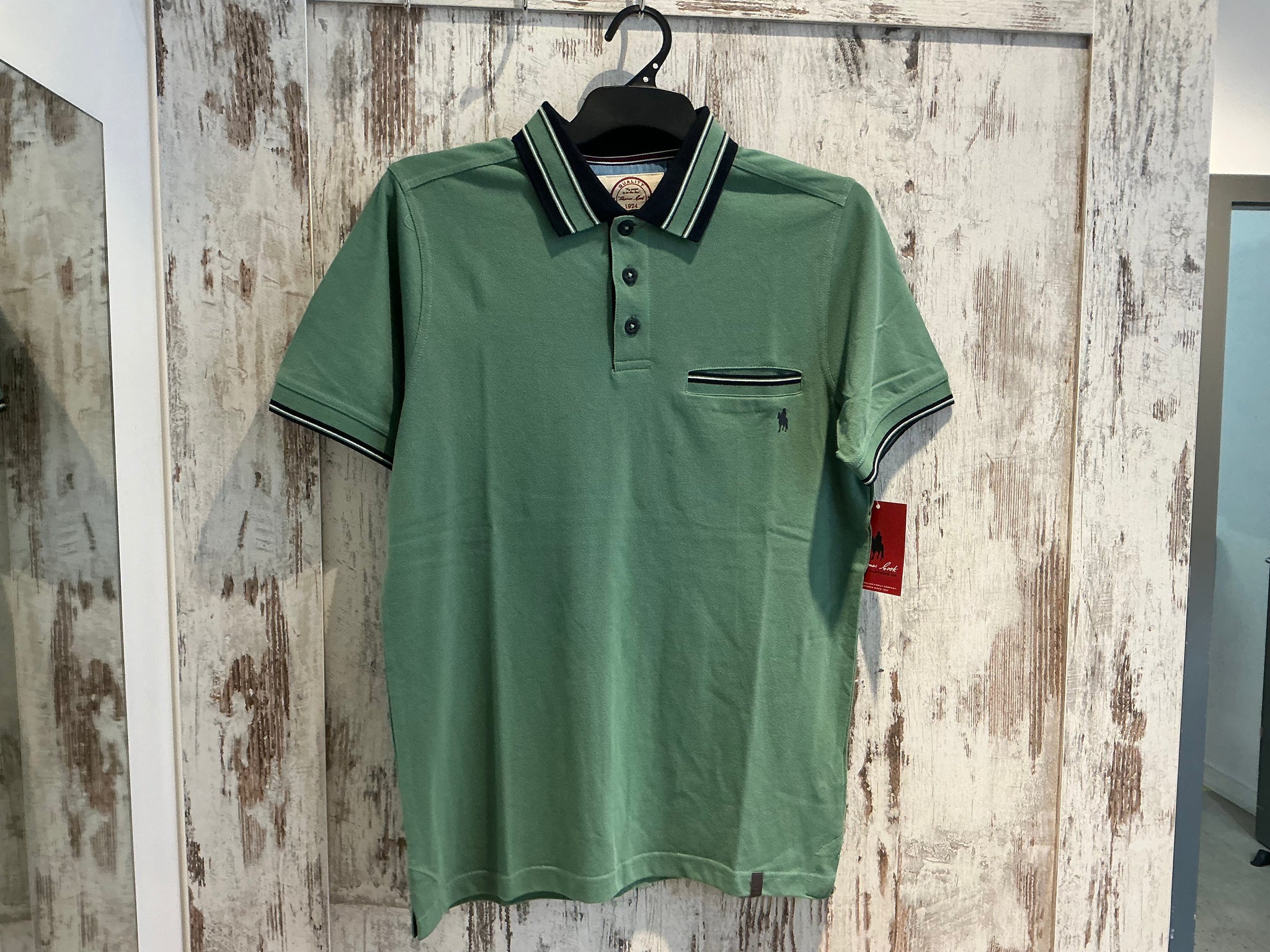 T5S1506014 Thomas Cook Mens Ben Tailored 1 Pocket S/S Polo Sage