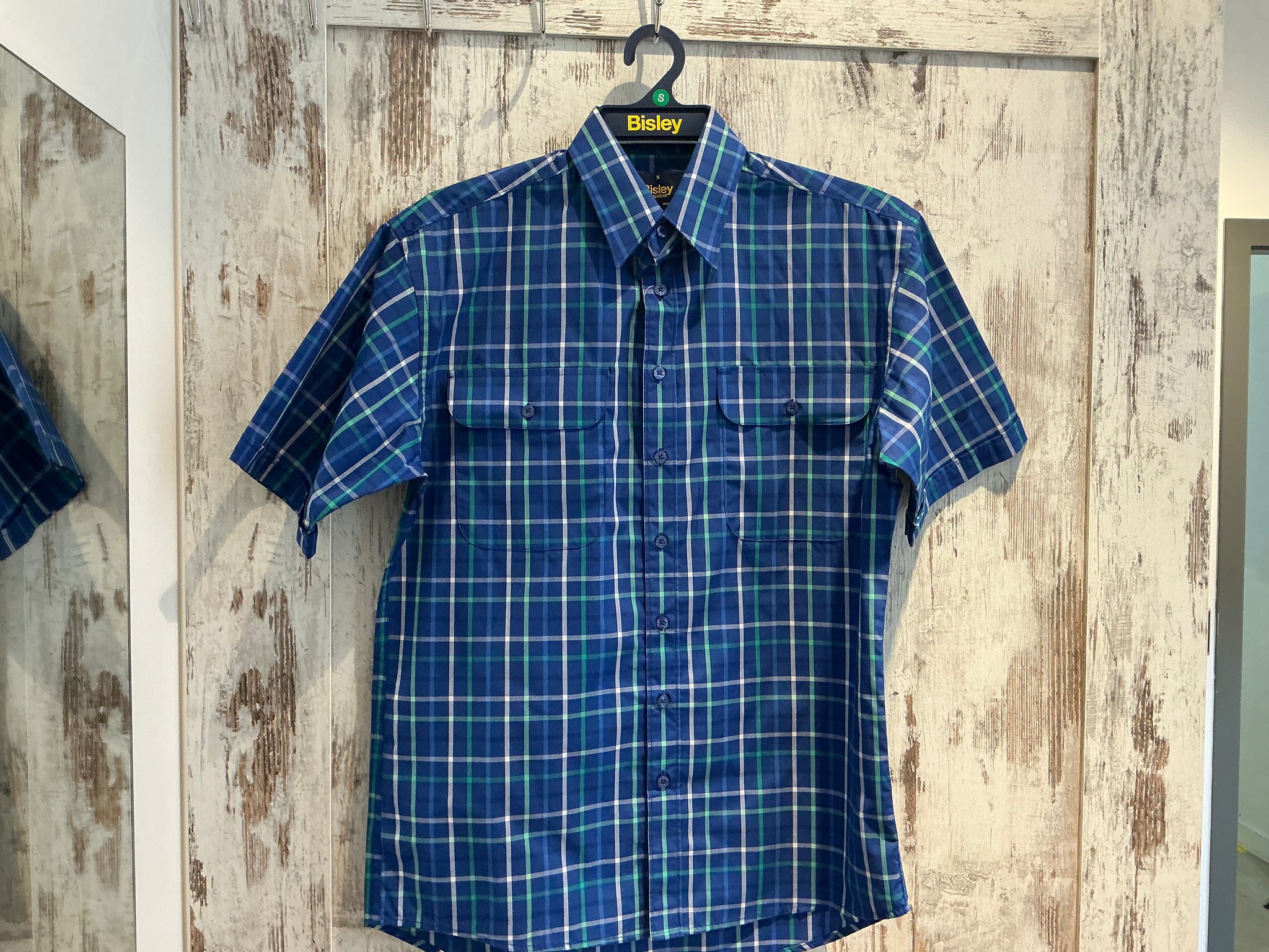 BS20395 Bisley Mens S/S Cotton Shirt Royal Blue Check