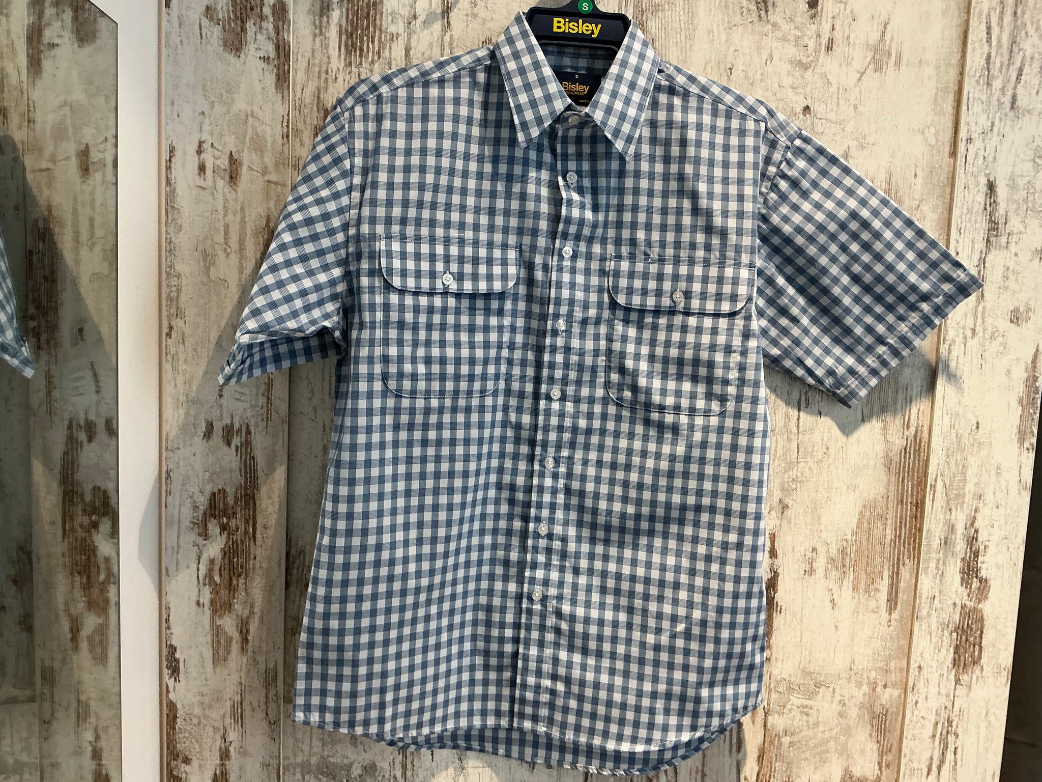 BS20389 Bisley Mens S/S Shirt Light Blue Check
