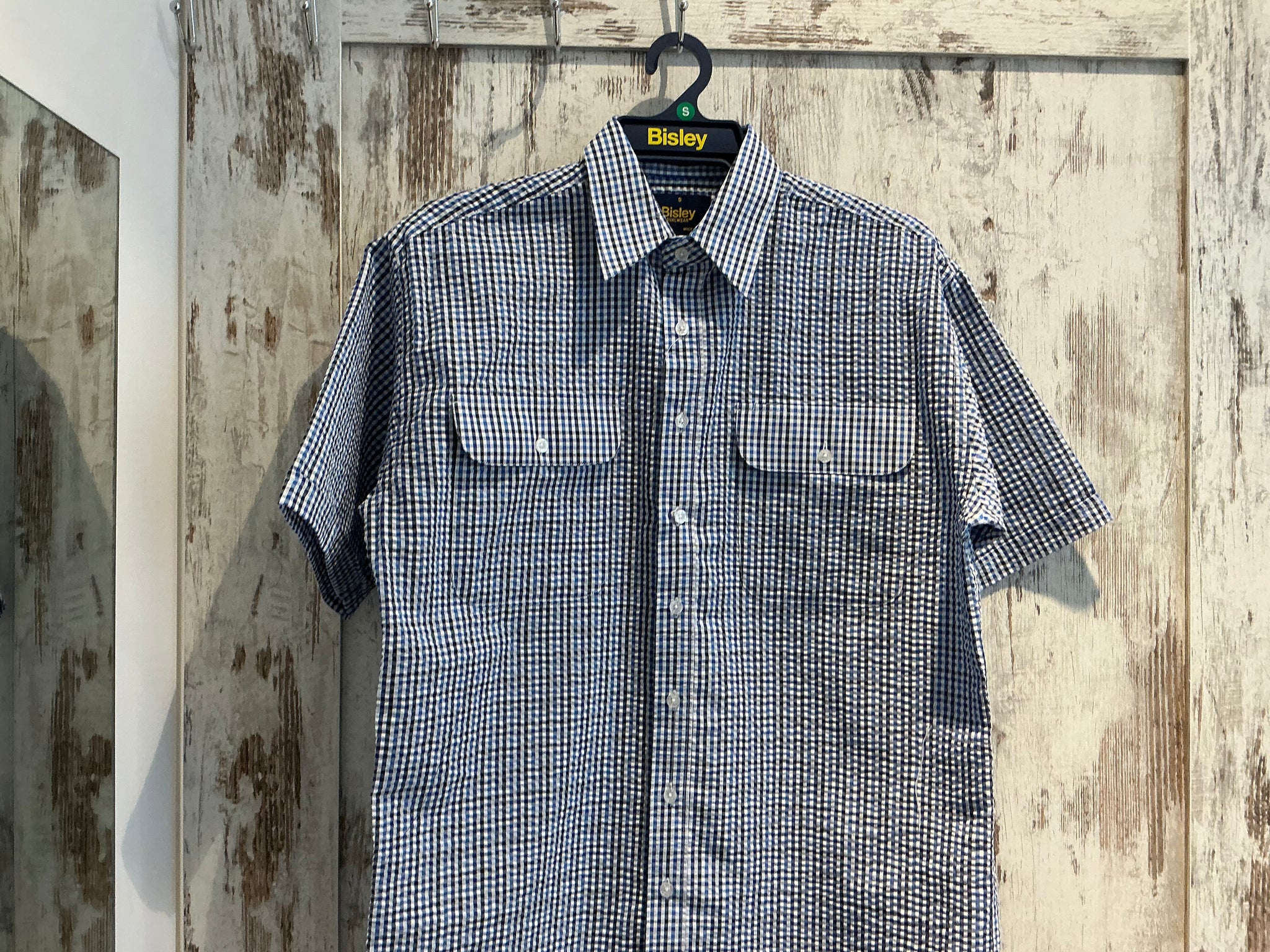 BS20383 Bisley Mens S/S Seersucker Shirt Royal Check