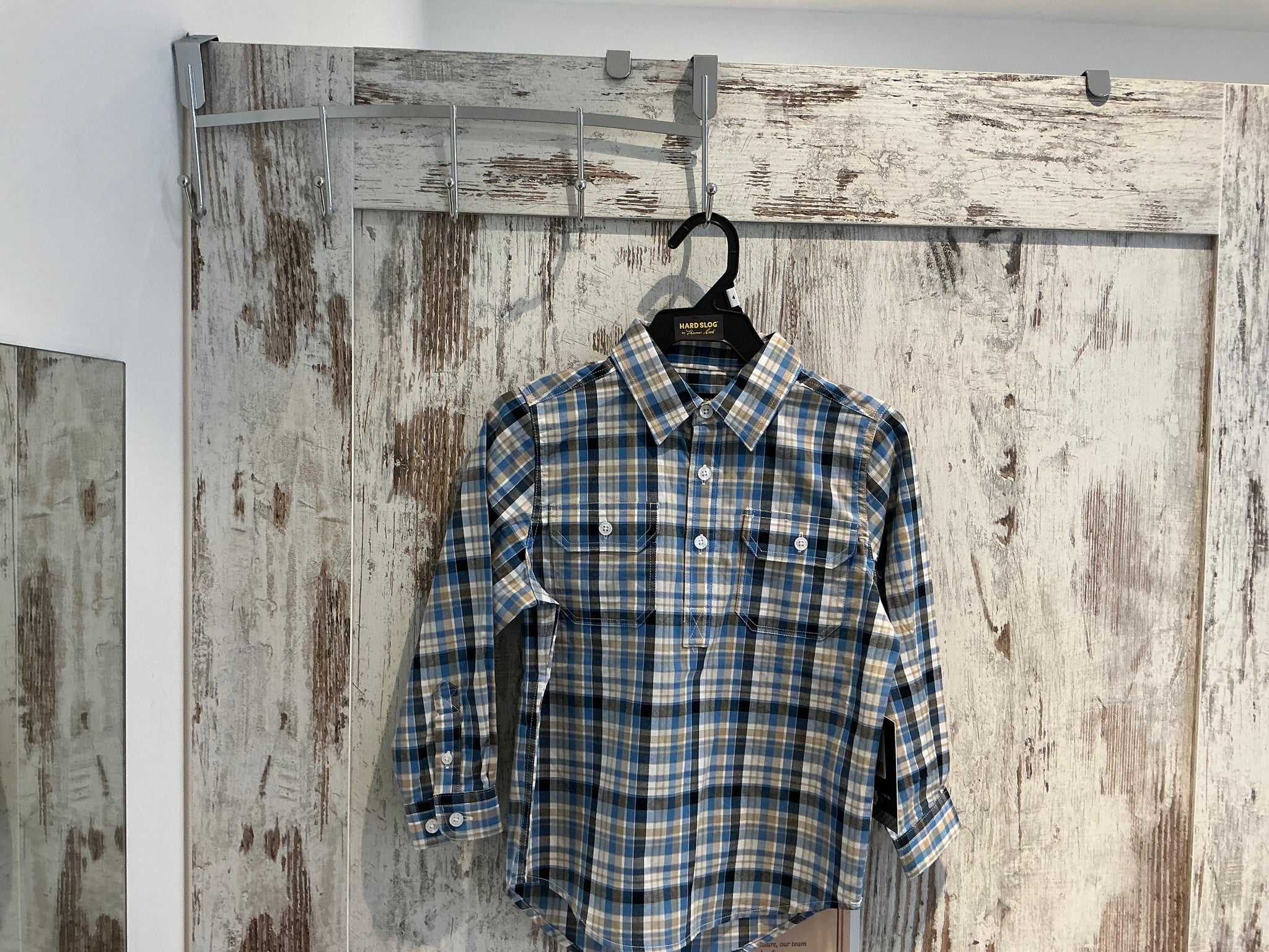 H5S7101185 Hard Slog Kids Gibson 1/2 Placket L/S Shirt Blue/Tan