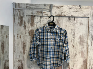 H5S7101185 Hard Slog Kids Gibson 1/2 Placket L/S Shirt Blue/Tan