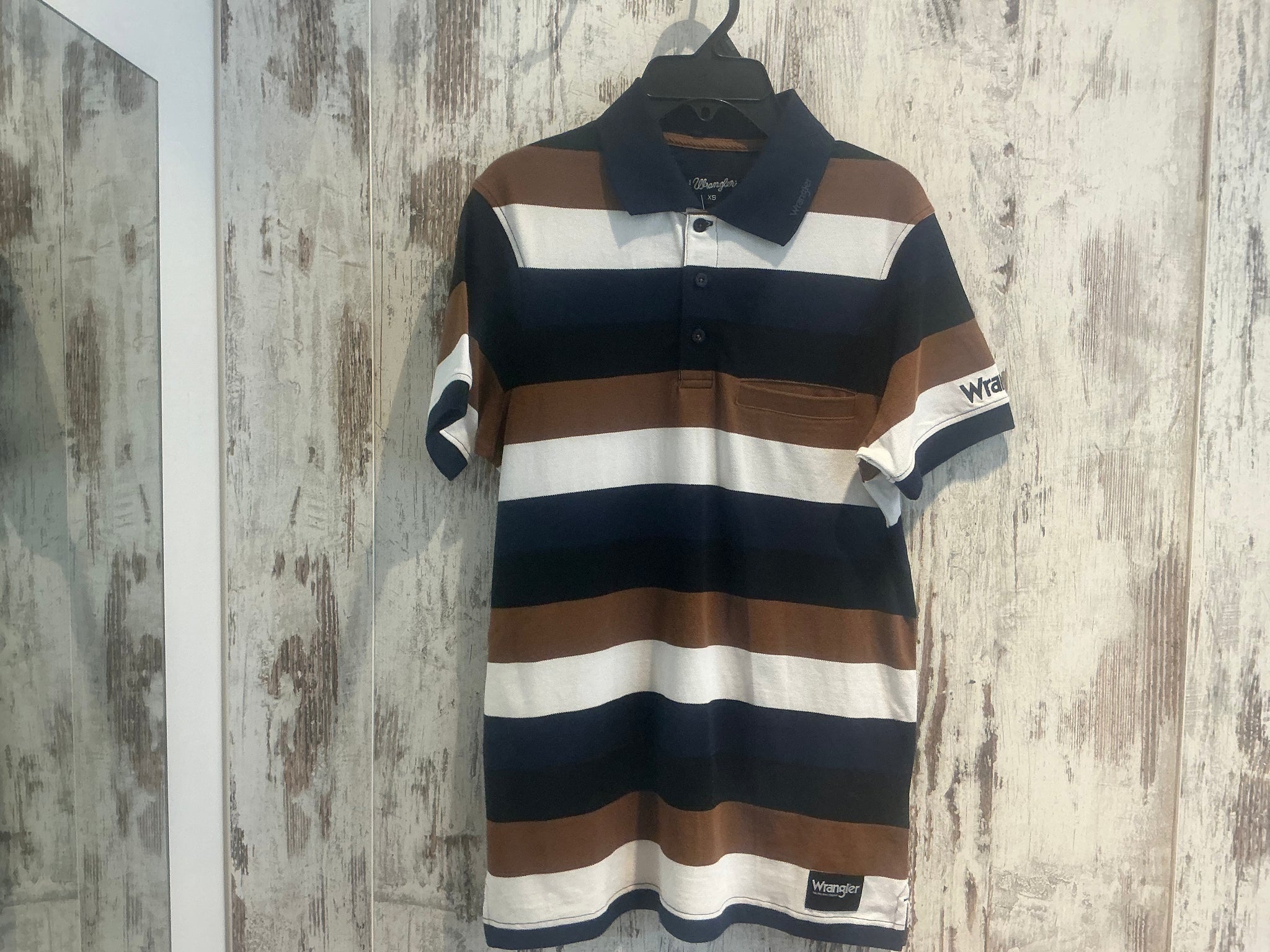 X5S1560375 Wrangler Mens Walter 1 Pocket S/S Polo Navy/Tan