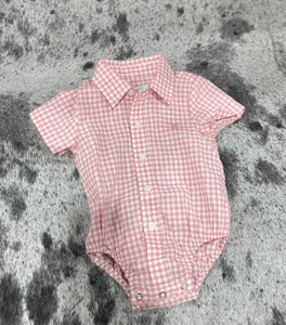 IWSS2535 Just Country Infant Frankie S/S Jumpsuit Flamingo Pink Small Check