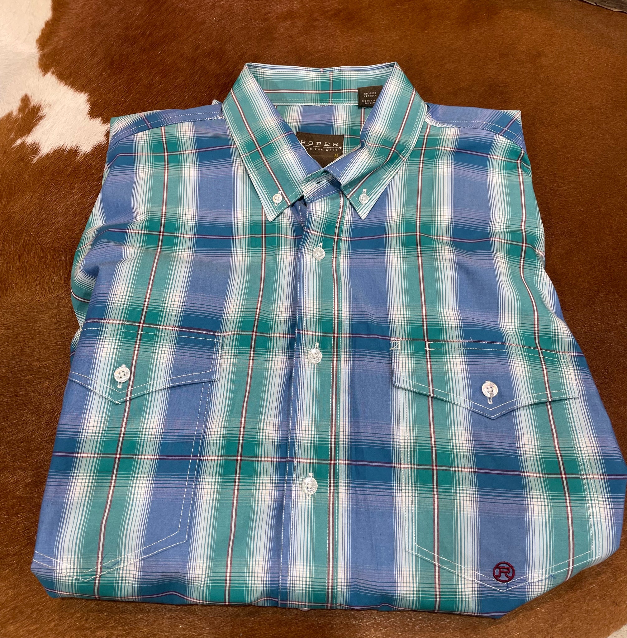 Roper Mens Amarillo Collection S/S Shirt Plaid Blue 3-02-378-3017