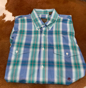 Roper Mens Amarillo Collection S/S Shirt Plaid Blue 3-02-378-3017