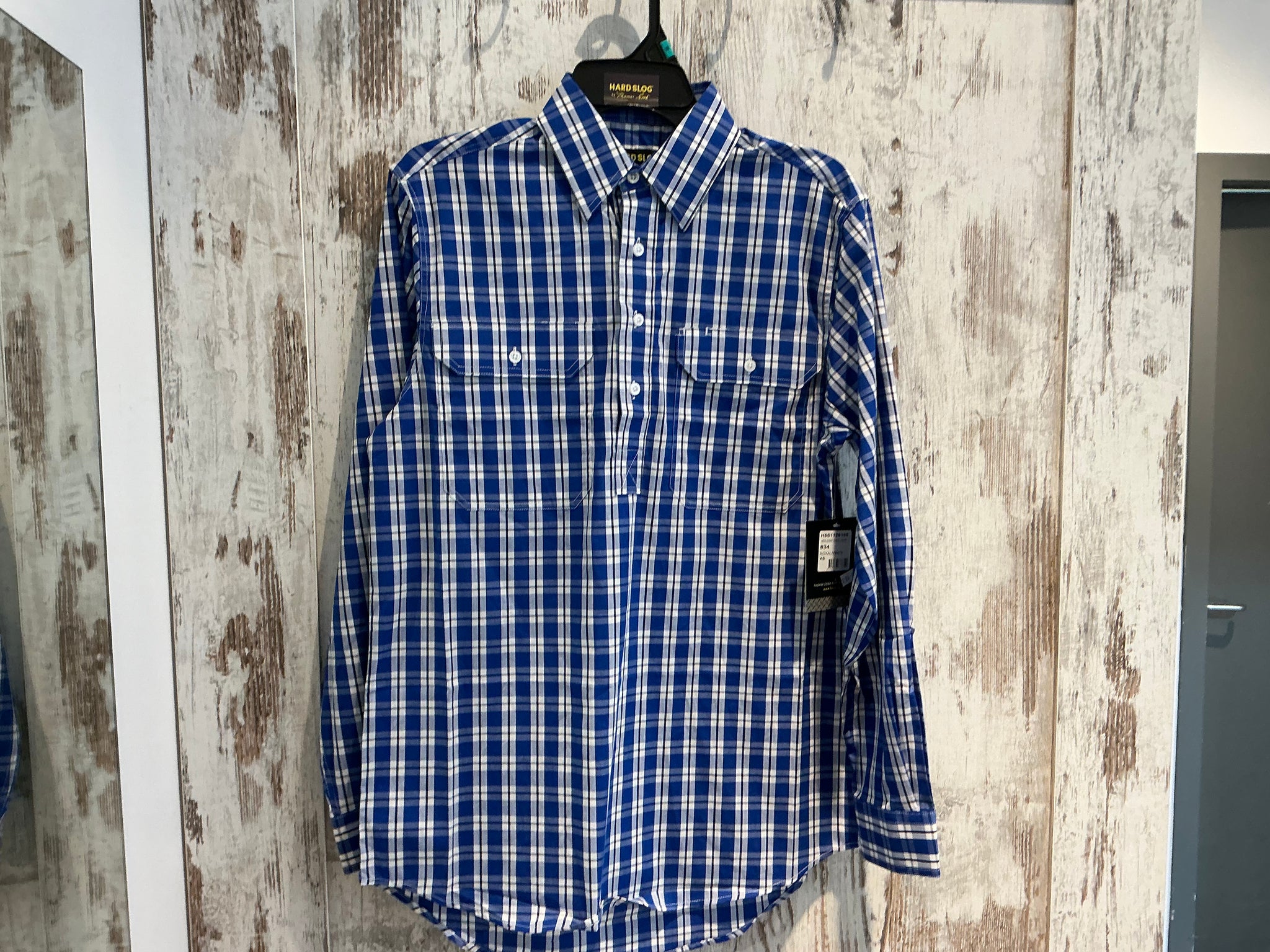 H5S1126188 Hard Slog Mens Levers 1/2 placket L/S Shirt Royal/White