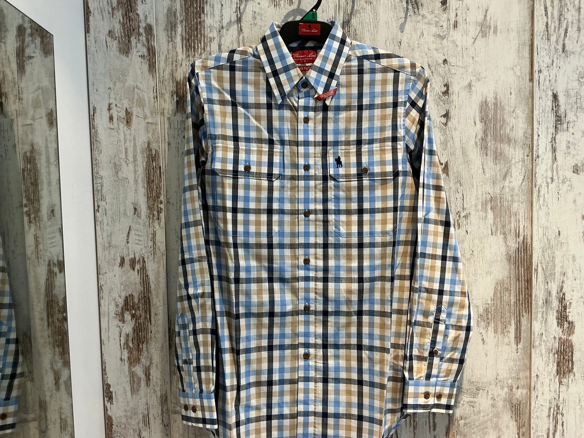 T5S1115051 Thomas Cook Mens Jesse 2 Pocket L/S Shirt Navy/Tan