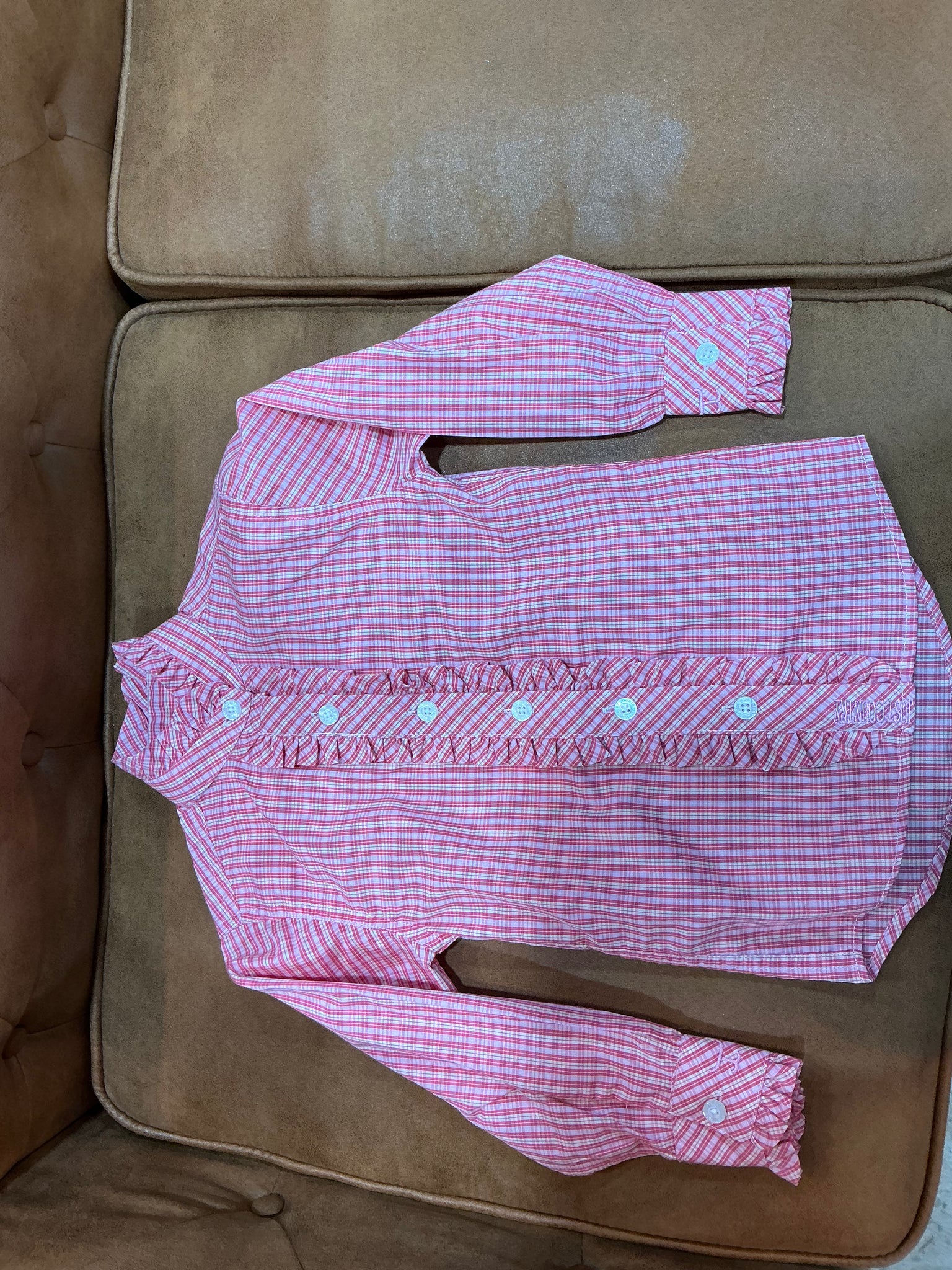 GWLS2566 Just Country Girls Gracie Frills Full Button Print Workshirt Light Pink/Pink Plaid