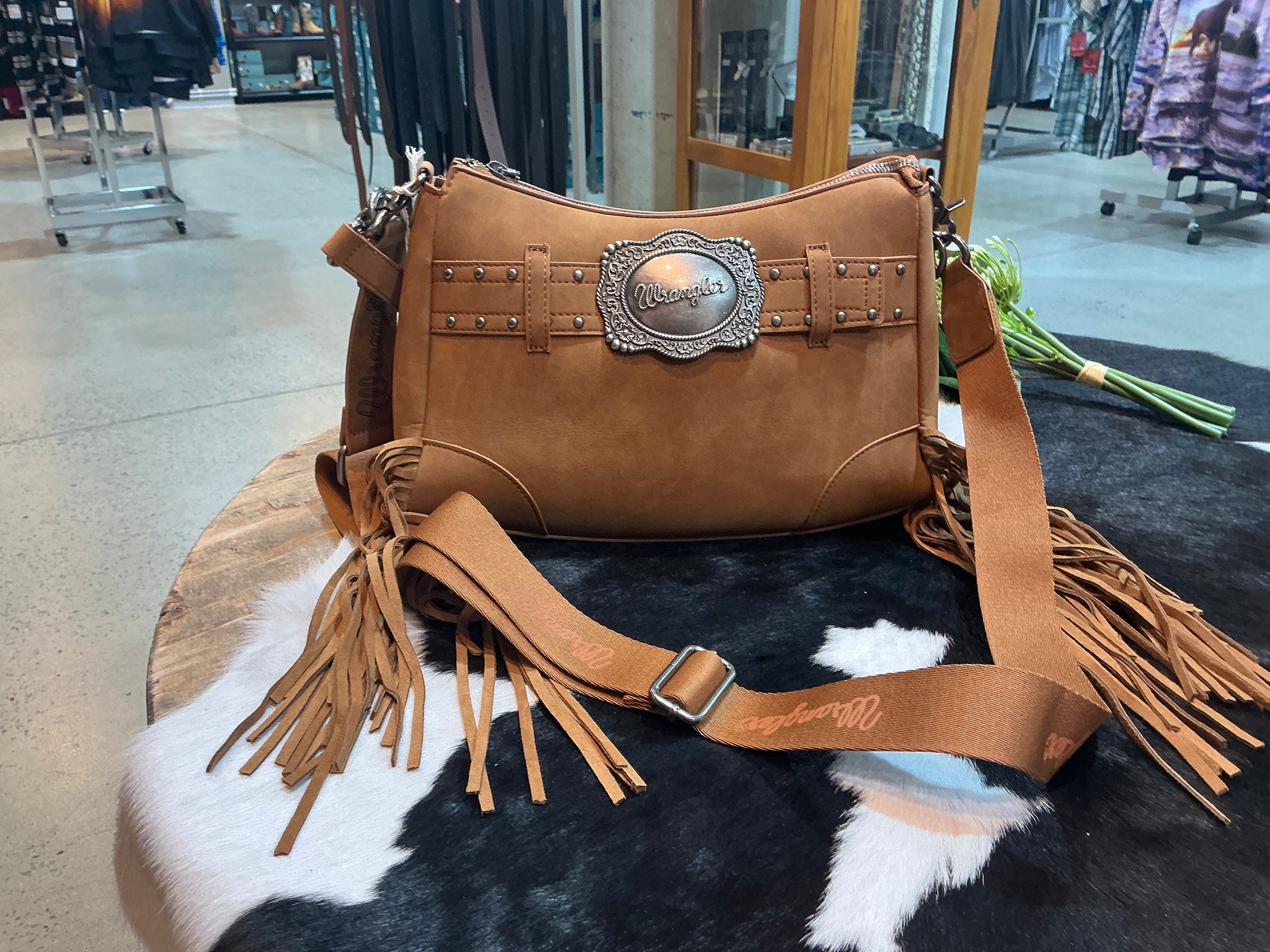 X5S2938BAG Wrangler Southwestern Feature Buckle Shoulder Bag Tan