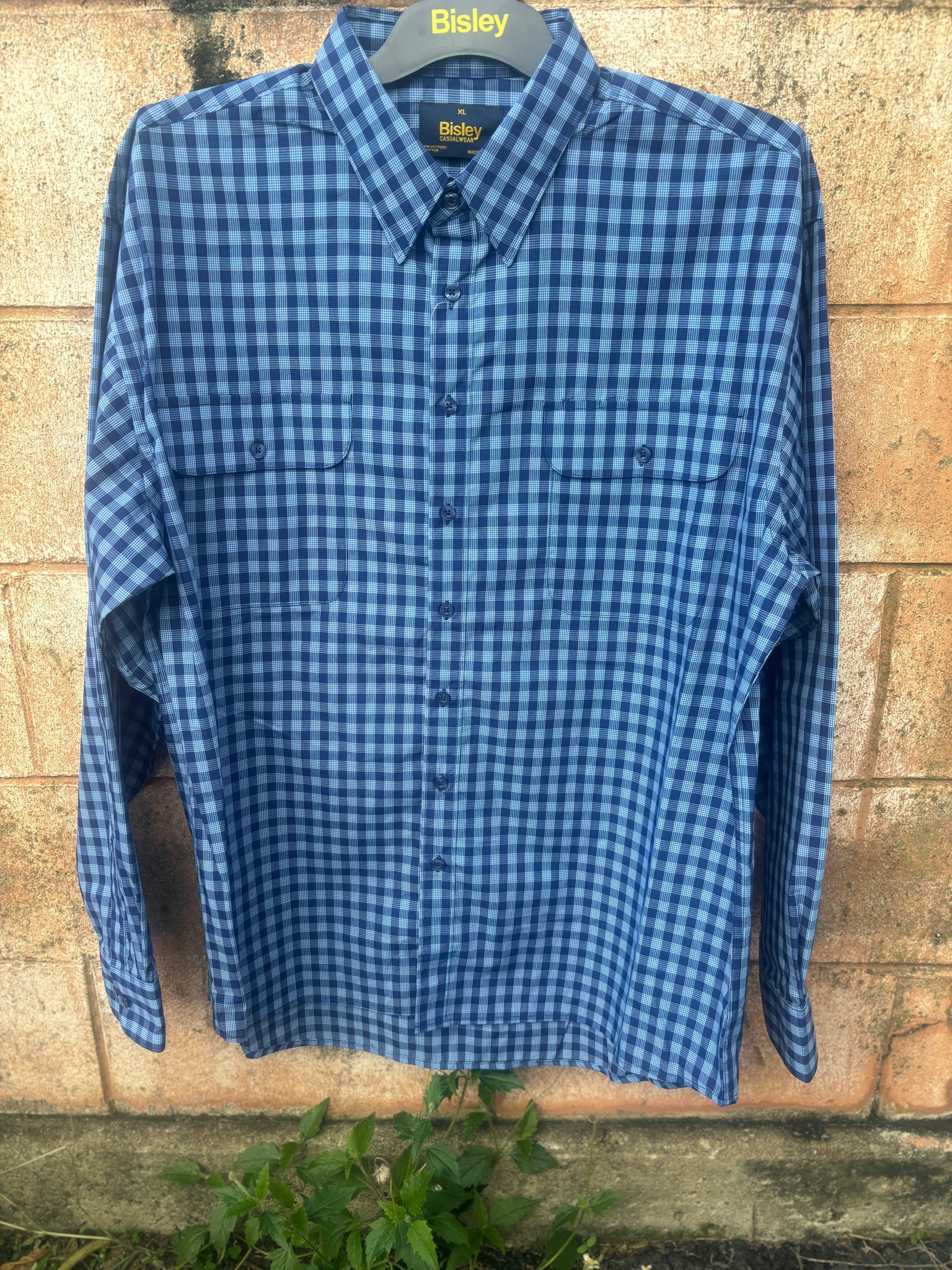 BS70292_CTRB Bisley Mens L/S Shirt Medium Check Blue