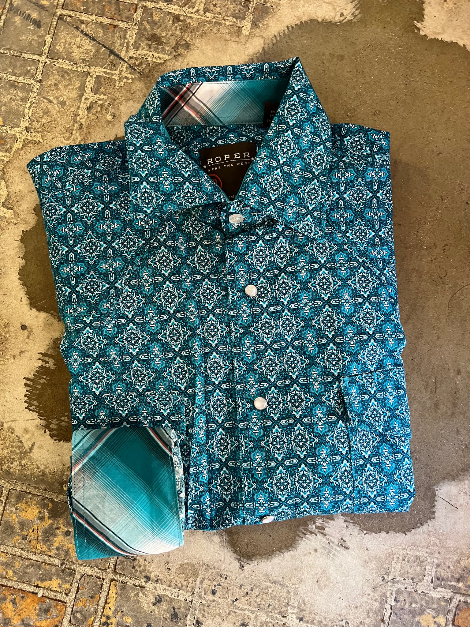 3-01-225-2017 Roper Mens Amarillo Collection LS Shirt Print Blue