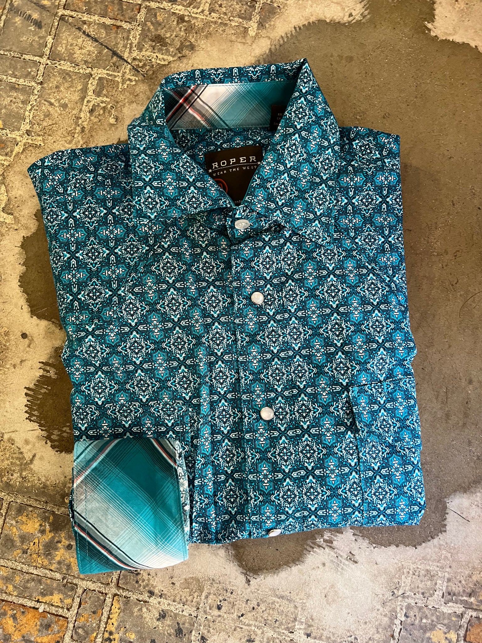 3-01-225-2017 Roper Mens Amarillo Collection LS Shirt Print Blue