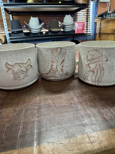 Cowgirl’s Gold – Handmade Ceramic Mug with a Touch of Shine - Highland Cow