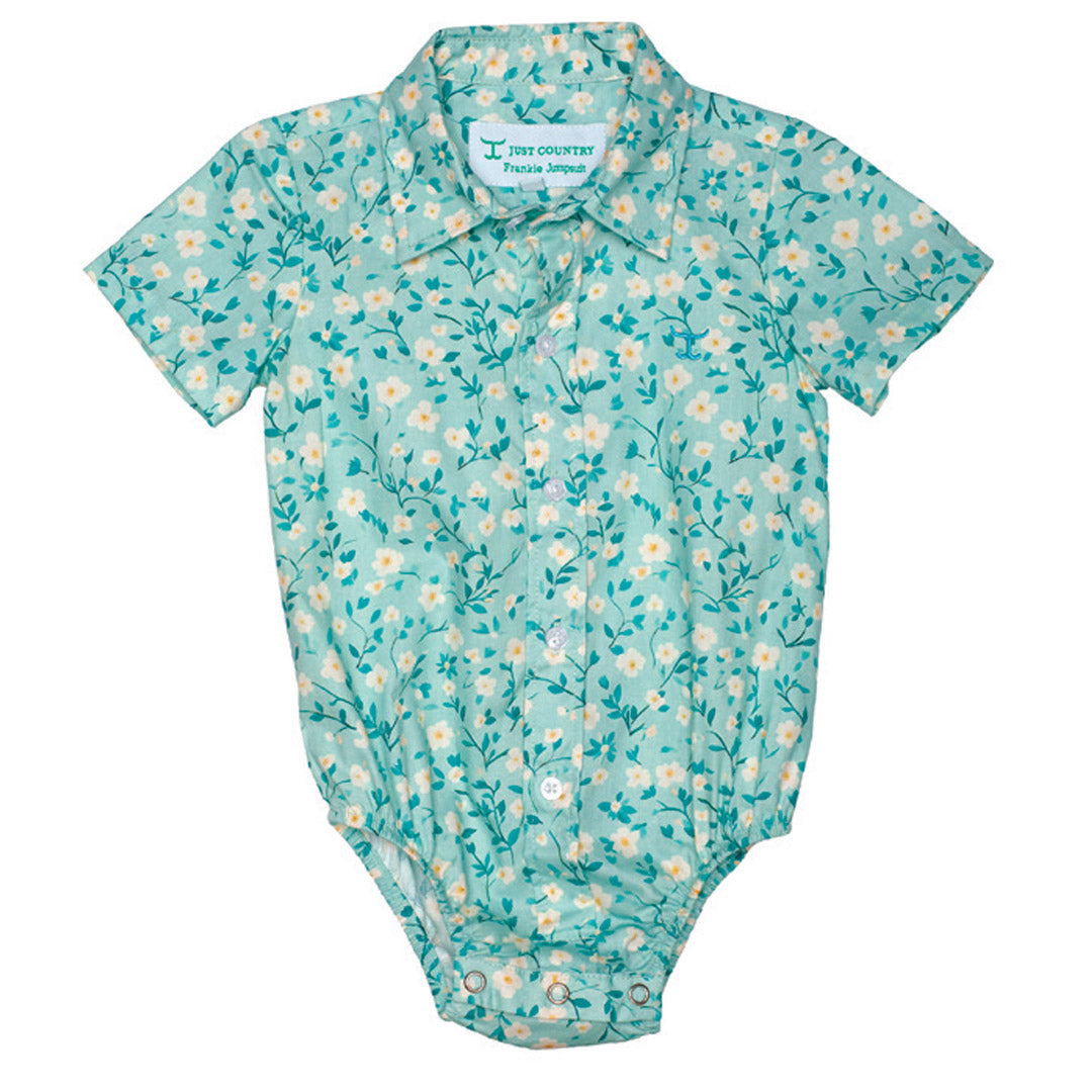 IWSS2582 Just Country Infant Frankie S/S Full Button Jumpsuit Turquoise Floral