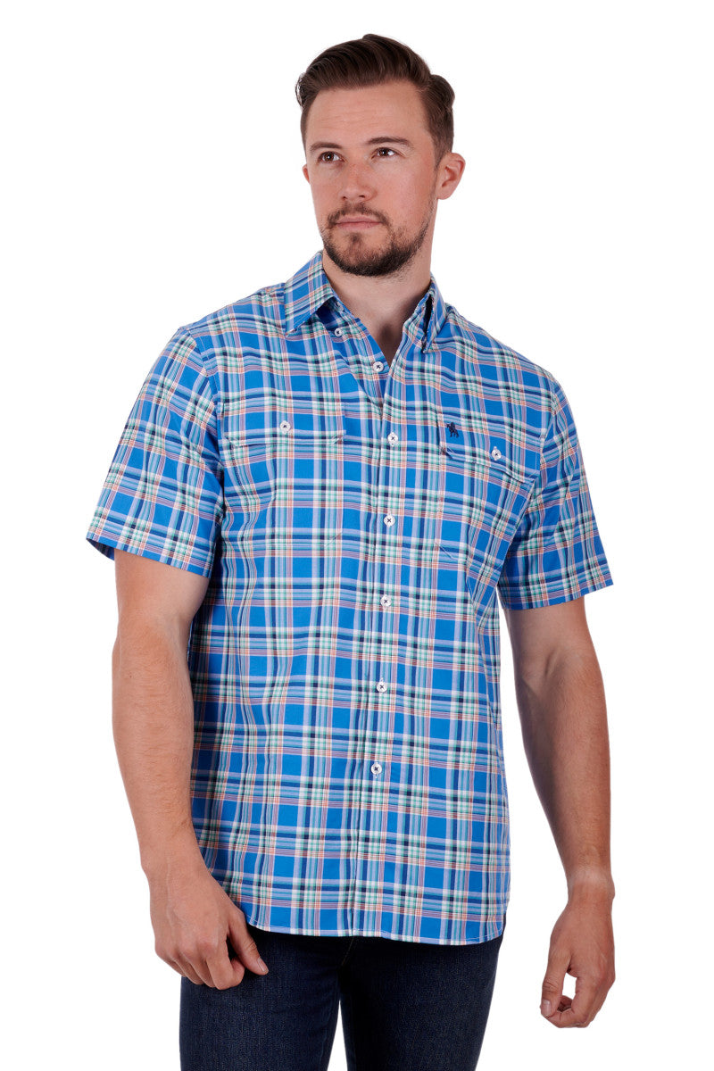 T3S1110042 Thomas Cook Mens Baxter S/S Shirt Blue/Tan