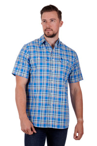 T3S1110042 Thomas Cook Mens Baxter S/S Shirt Blue/Tan