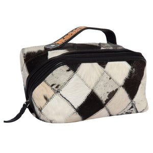 AT-64 The Design Edge Patchwork Cowhide and Tooling Leather Cosmetics Bag Black & White