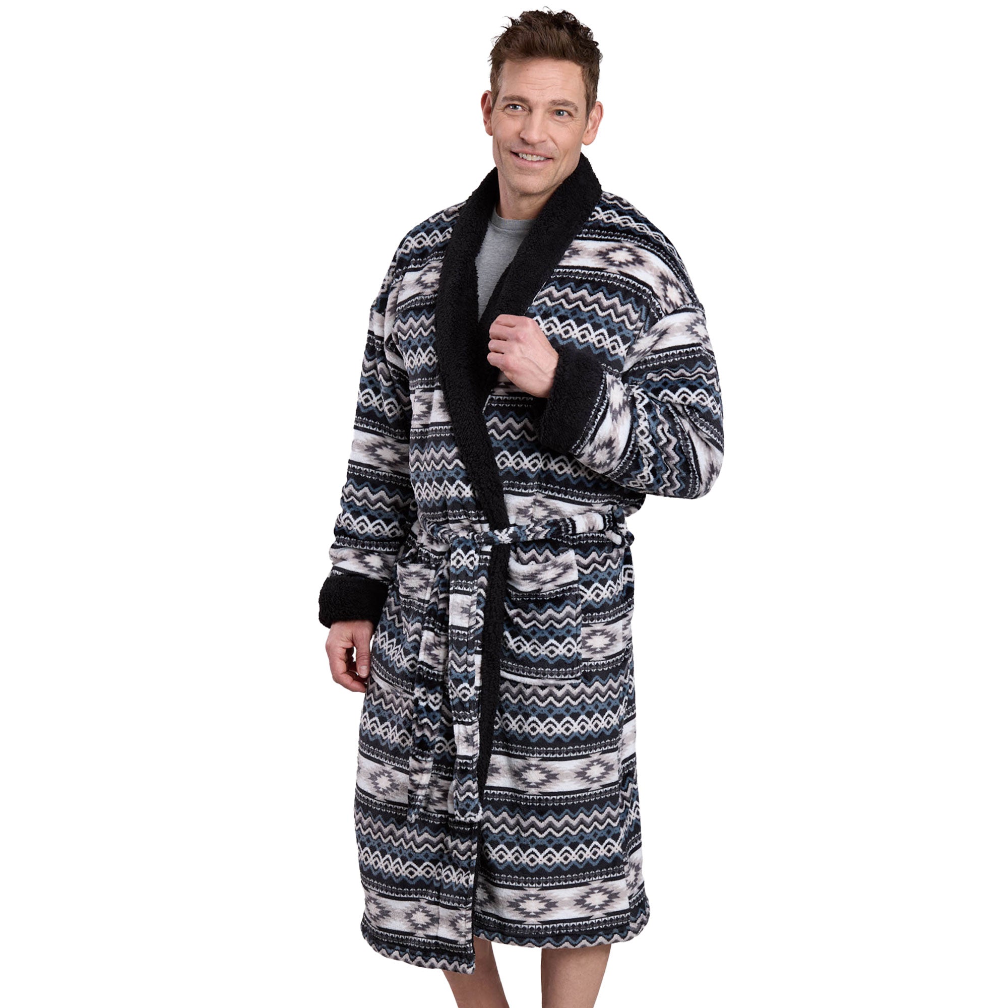 03-107-0355-6501 Roper Accessories Mens Fleece Robe Aztec Robe Black ...