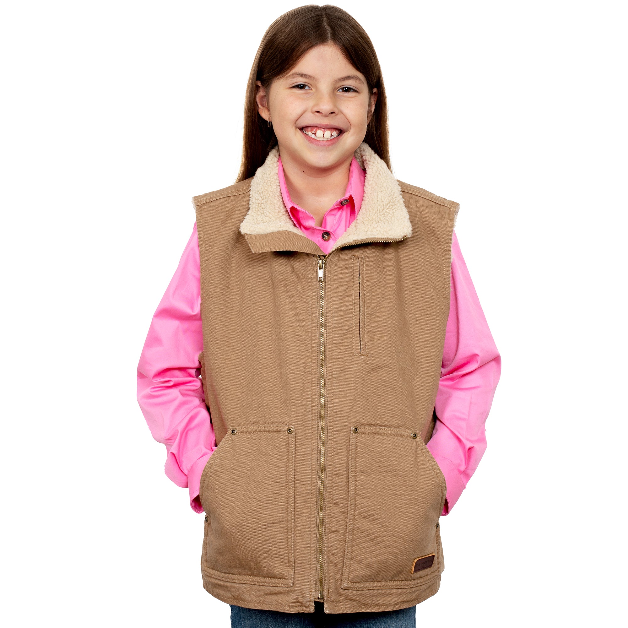 BWOV2200 Just Country Junior Diamantina Sherpa Vest Khaki