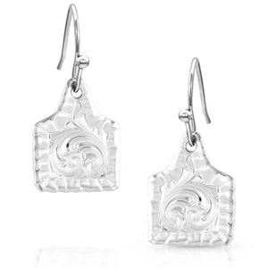 ER5398 Montana Silversmith Chiseled Cow Tag Earrings
