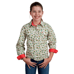 GWLS2411 Just Country Girls Harper Half Button Print Workshirt Cream Cactus