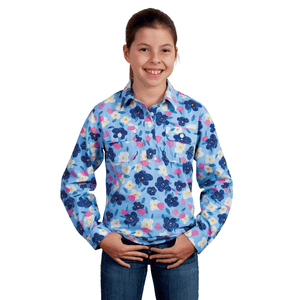 GWLS2425 Just Country Girls Harper Half Button Print Workshirt Cornflower Painted Floral