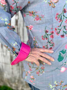 WWLS2331 Just Country Ladies Abbey Full Button Print Workshirt Grey Geraniums