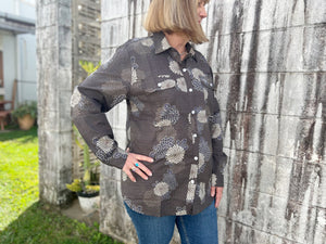 WWLS2330 Just Country Ladies Abbey Full Button Print Workshirt Chocolate Dahlia