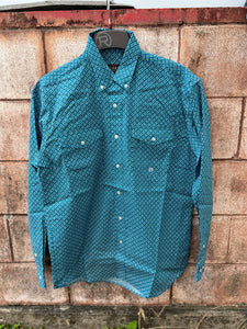 3-01-325-6019 Roper Mens Amarillo Collection LS Shirt Print Blue