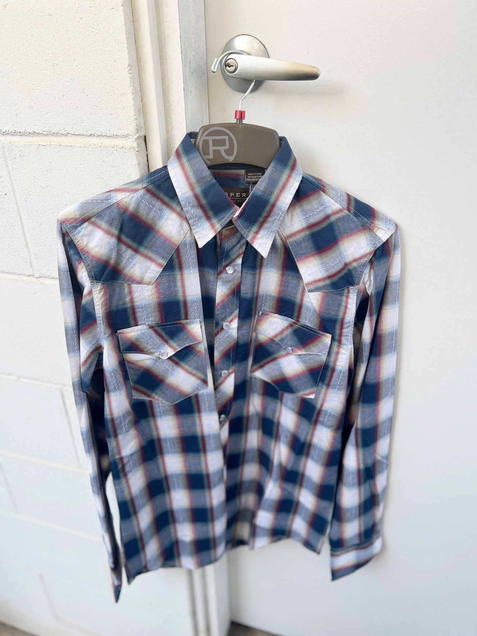 03-001-0062-0481 Roper Mens West Made Collection LS Shirt Plaid Blue