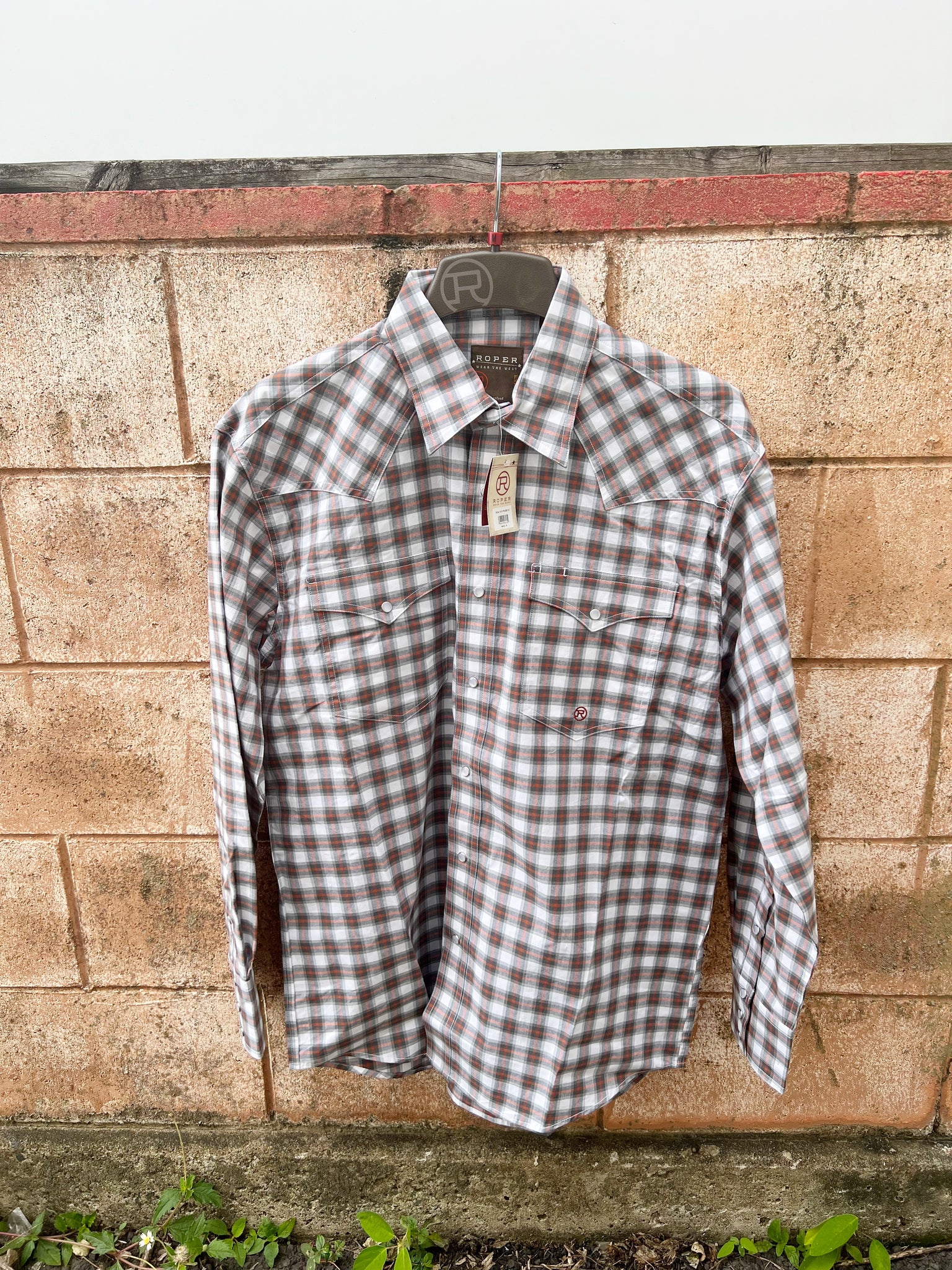 3-01-278-2092 Roper Mens Amarillo Collection LS Shirt Plaid Grey