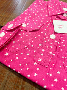 GWLS2323 Just Country Girls Harper Half Button Print Workshirt Hot Pink Stars