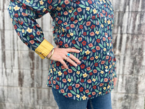 WWLS2329 Just Country Abbey Full Button Print Workshirt Navy Autumn Leaves