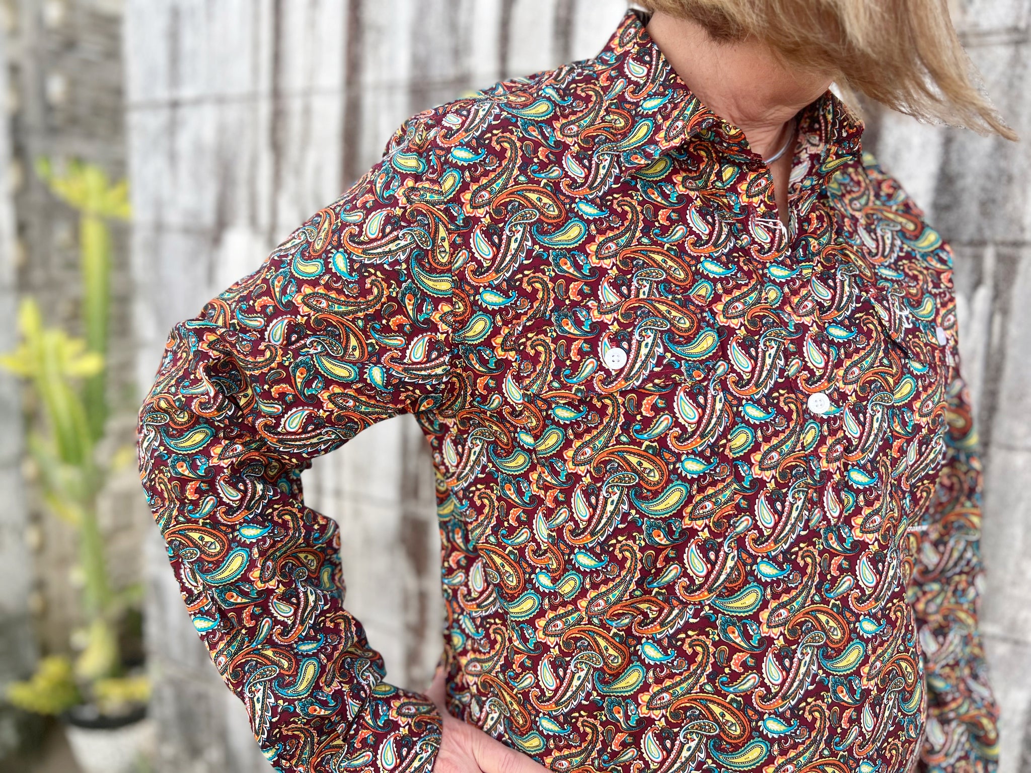WWLS2322 Just Country Georgie Half Button Print Workshirt Chocolate Paisley