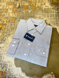 MWLS2327 Just Country Mens Austin Full Button Print Workshirt Navy/White Pin Stripes