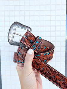 8656500 Roper Mens 1.5" Genuine Leather Cutout Floral Tooled Belt