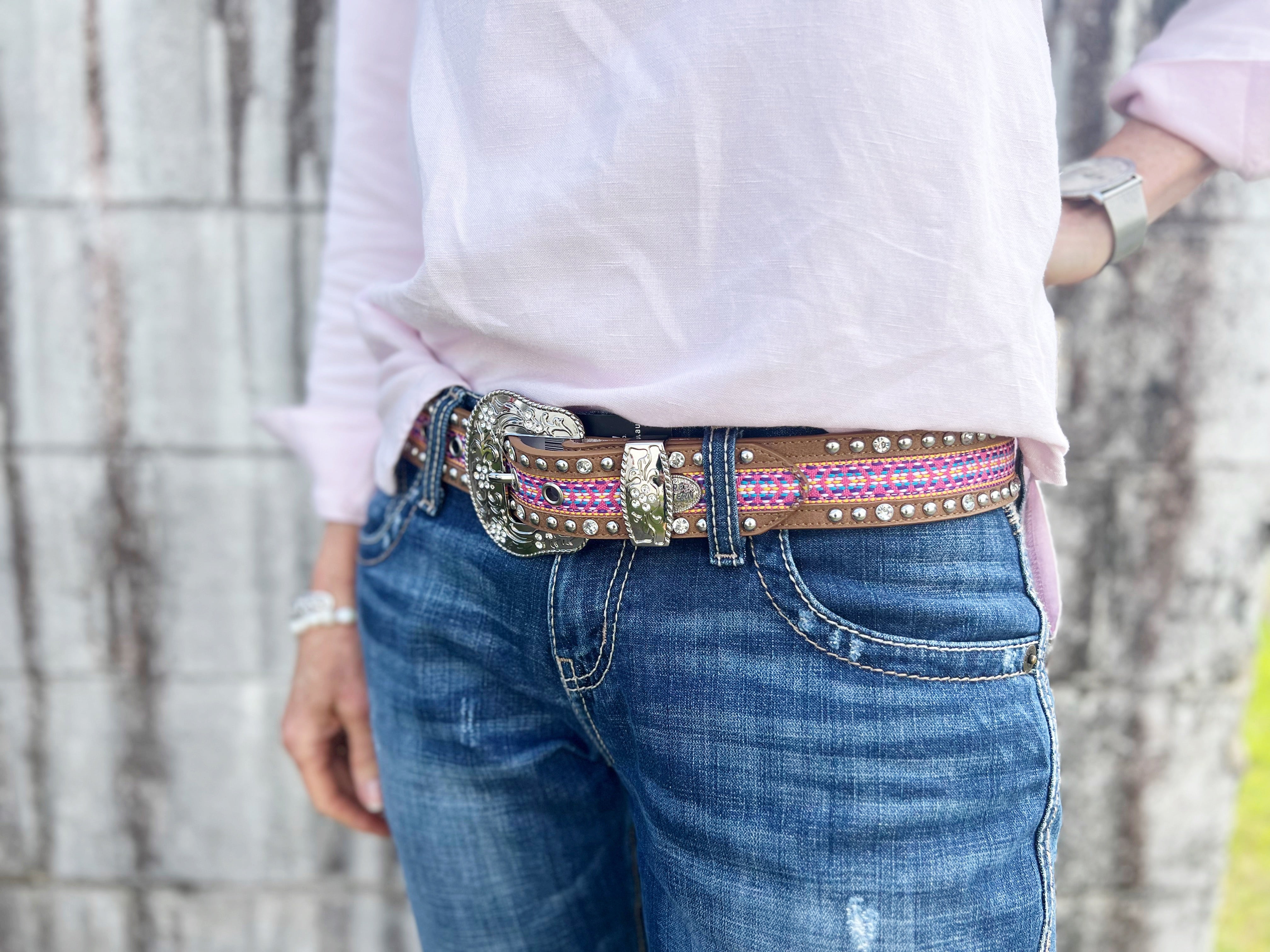 P3S2910BLT Pure Western Ladies Amelia Belt Tan/Pink 