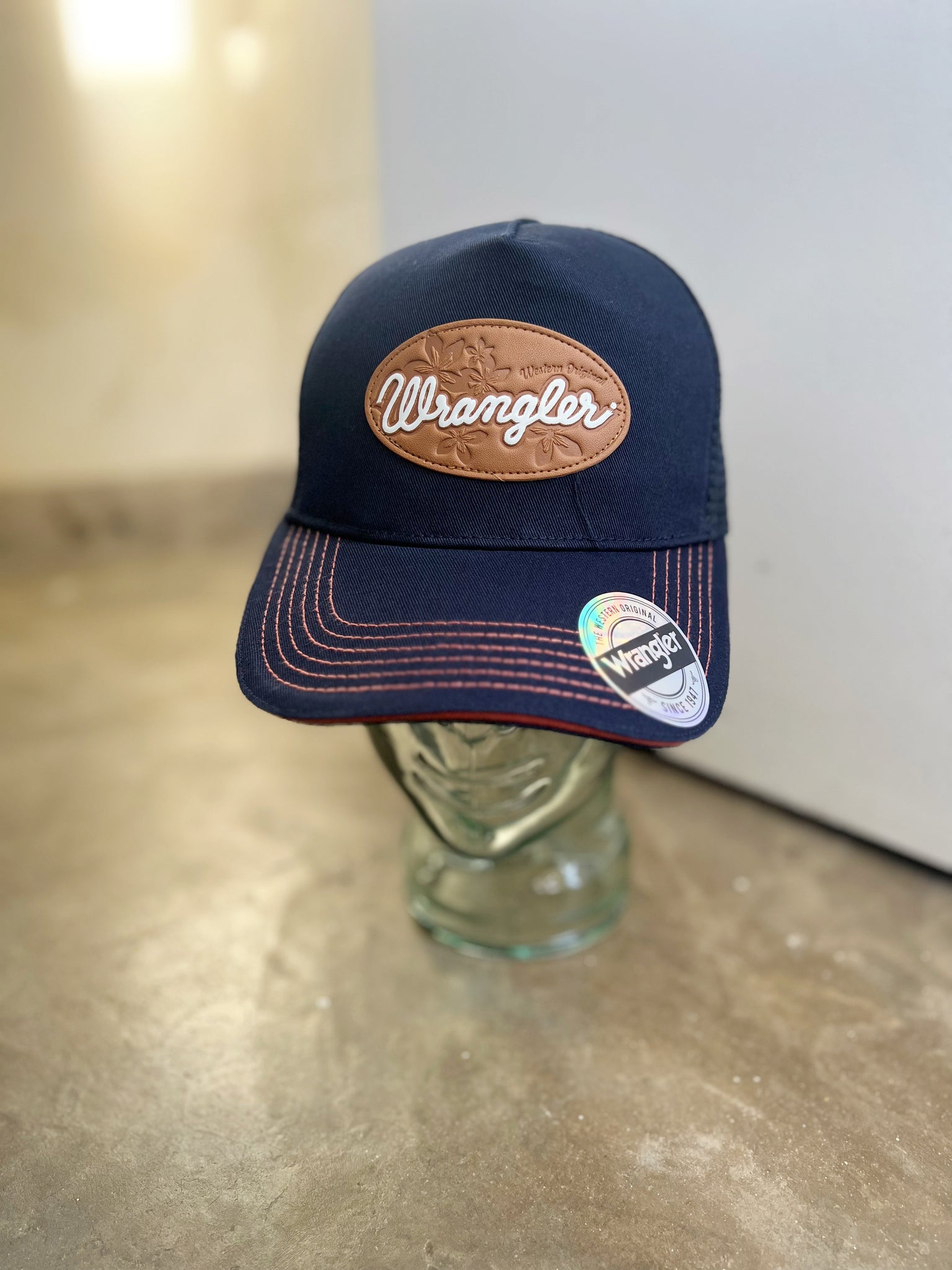 X3S2945CAP Wrangler Ladies Cher High Profile Ponytail Trucker Cap Navy