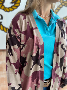10041673 Ariat Ladies Ride Into The Sunset Cardigan Brown/Heather Oatmeal